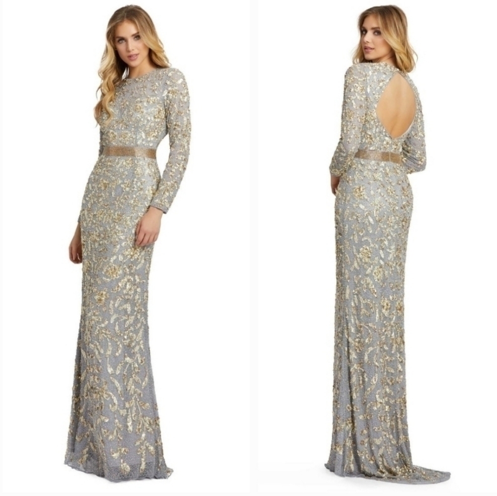 Mac Duggal Long Sleeve Sequin Embellished Gown